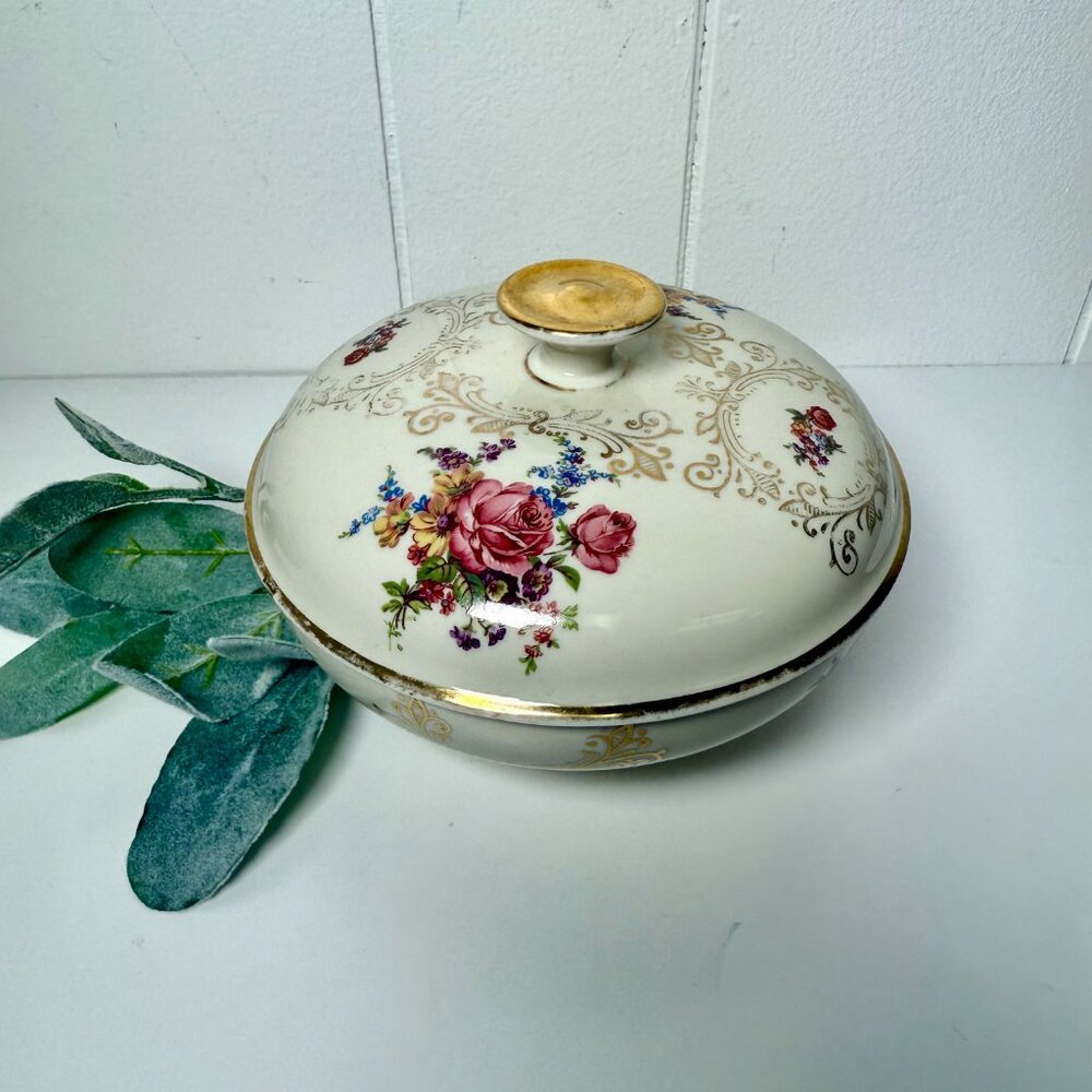 Vintage German Porcelain Covered Dish Dusting Powder Dish Trinket Dish - Picture 4 of 10